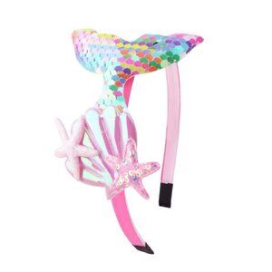 Mermaid Tail Sparkling Sequin Pink Colorful Headband with Starfish for Girls